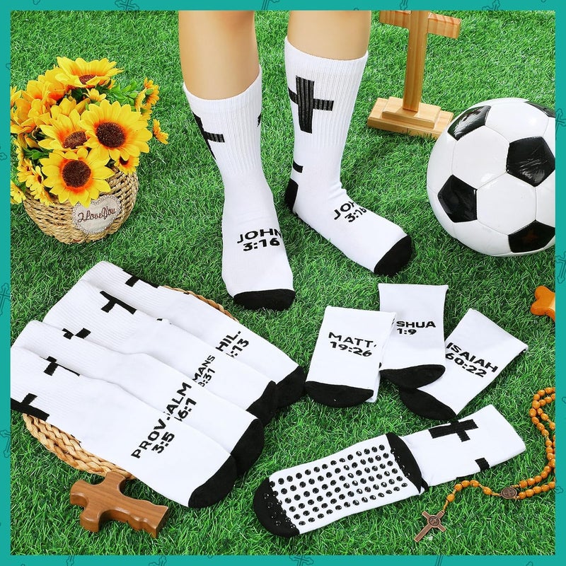 Cutecrop 8 Pairs Christian Socks Christian Xmas Gifts Bulk Anti Slip Grip Soccer Socks with Rubber Dots Cross for Youth Men - Image 5